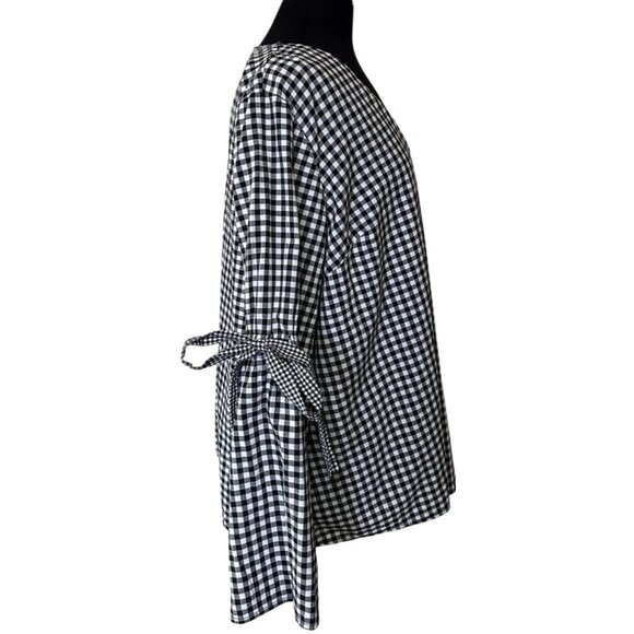Ava & Viv Gingham V-neck Blouse w/Sleeve Ties Cotton Blend Women's Plus Size 1X - Picture 5 of 16